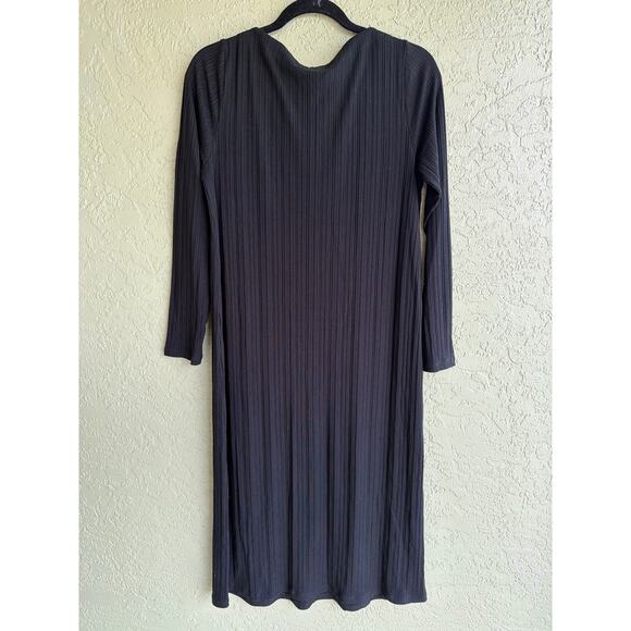 Eileen Fisher Long Sleeve Dress Womens S Black Textured Ribbed Midi Work Career - Picture 3 of 6